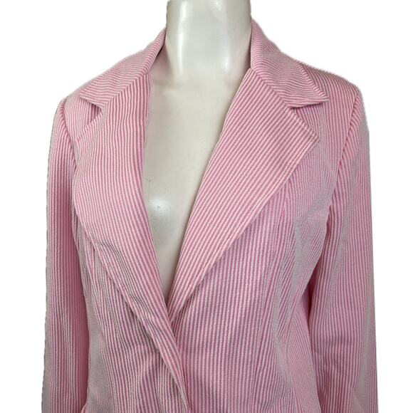 Vintage Pink and White Stripe Blazer Shirt Jacket / Women’s Large - Picture 2 of 4